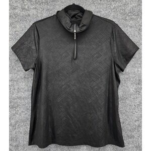 IZOD XFG Golf Polo Shirt Womens Large Black 1/4 Zip Geometric‎ Short Sleeve Top